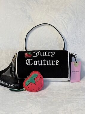 Juicy Couture Black Strawberry Mini Barrel with Red Strawberry Coin Purse